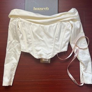 Ivory satin off the shoulder corset top